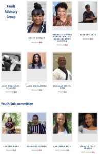 A collection of headshots of the FamU Advisory Group and Youth Sub-committee
