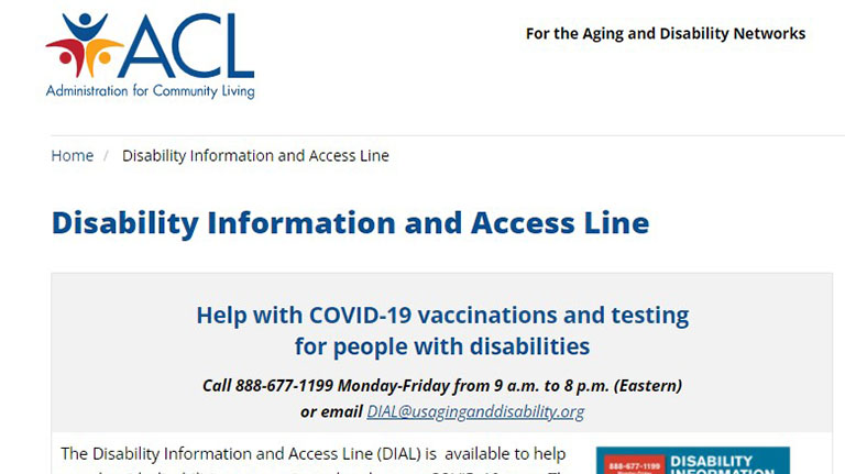 Website showing disability information and access line and the ACL logo.