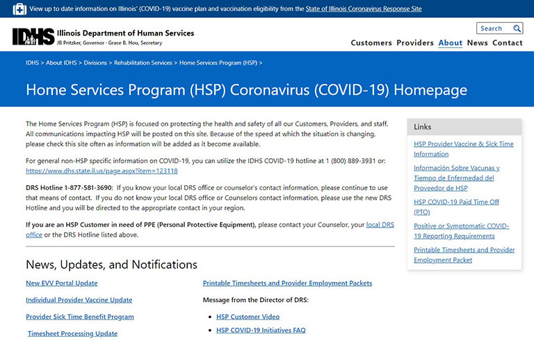 Home Services Program Coronavirus Home Page.