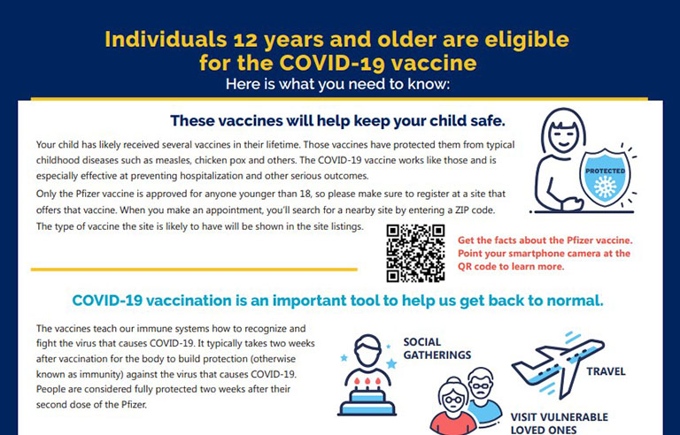 A screenshot of a covid vaccination fact sheet for teens, from the state of Indiana.