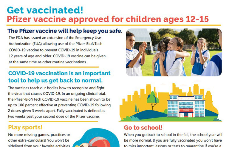 A screenshot of a fact sheet with the headline 'get vaccinated.'