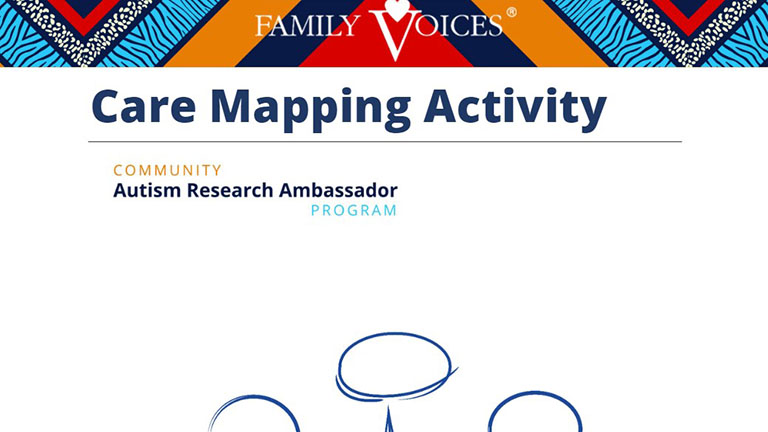 Care mapping activity worksheet with a colorful patterned heading of blues, red, and orange.