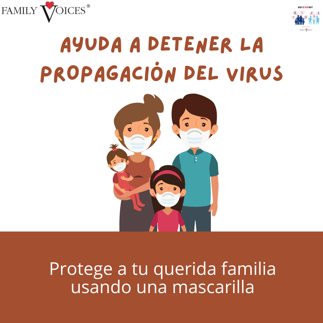 Social media graphic of a family wearing masks and the text 'wear a mask to protect everyone.'