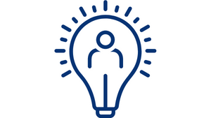 Illustration of a light bulb with a stick figure person in the middle.