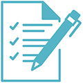 Icon representing a checklist, with a pen and paper.