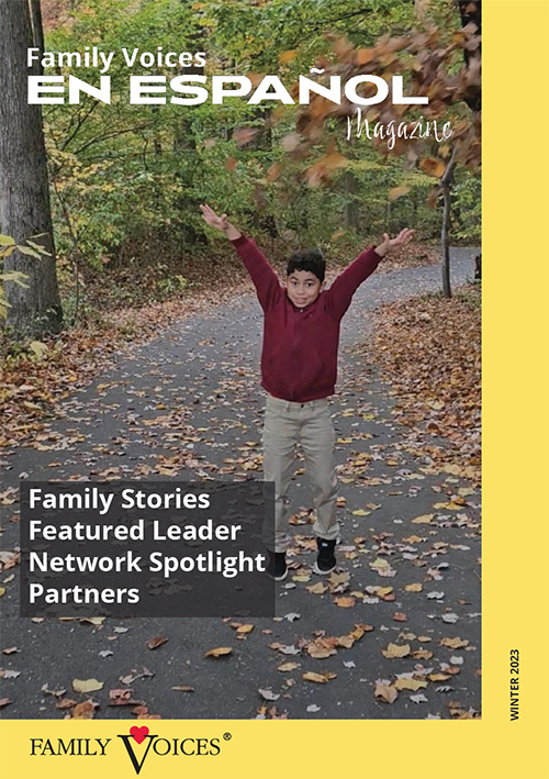 Cover image of the En Espanol Magazine issue, a child cheerfully jumping surrounded by autumn leaves.