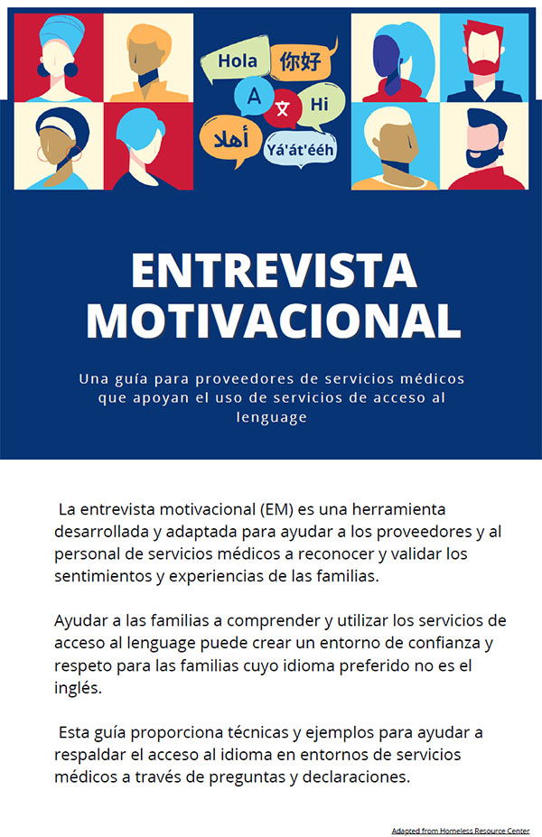 Preview of the Spanish version of the motivational interviewing guide for health care providers supporting the use of language access services.
