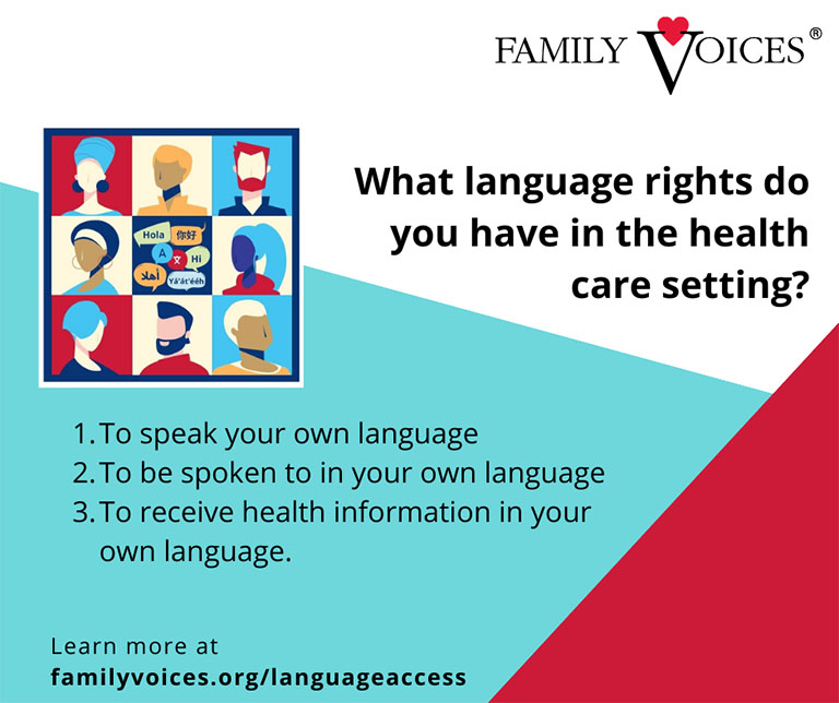 Social media graphic about language rights you have in health care settings.