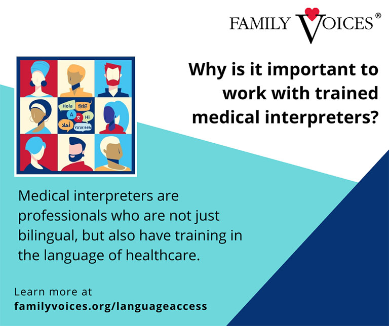 Social media post graphic describing why it is important to work with medical interpreters.