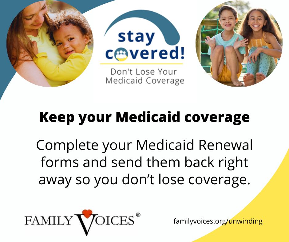 Social media graphic about how to complete medicaid renewal forms to keep your medicaid coverage.