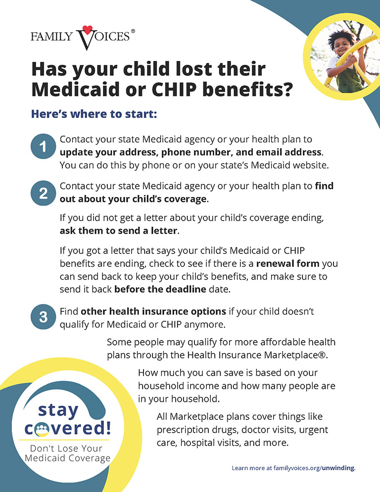 A preview of the tip sheet describing where to get more information if your child lost their Medicaid or CHIP benefits.