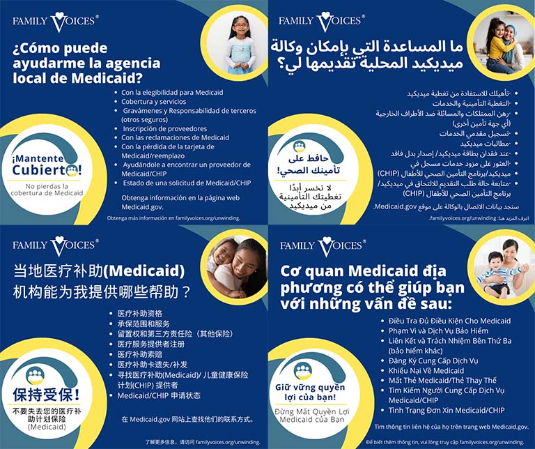 A preview showing the Medicaid Agency help infographic is available in multiple languages.