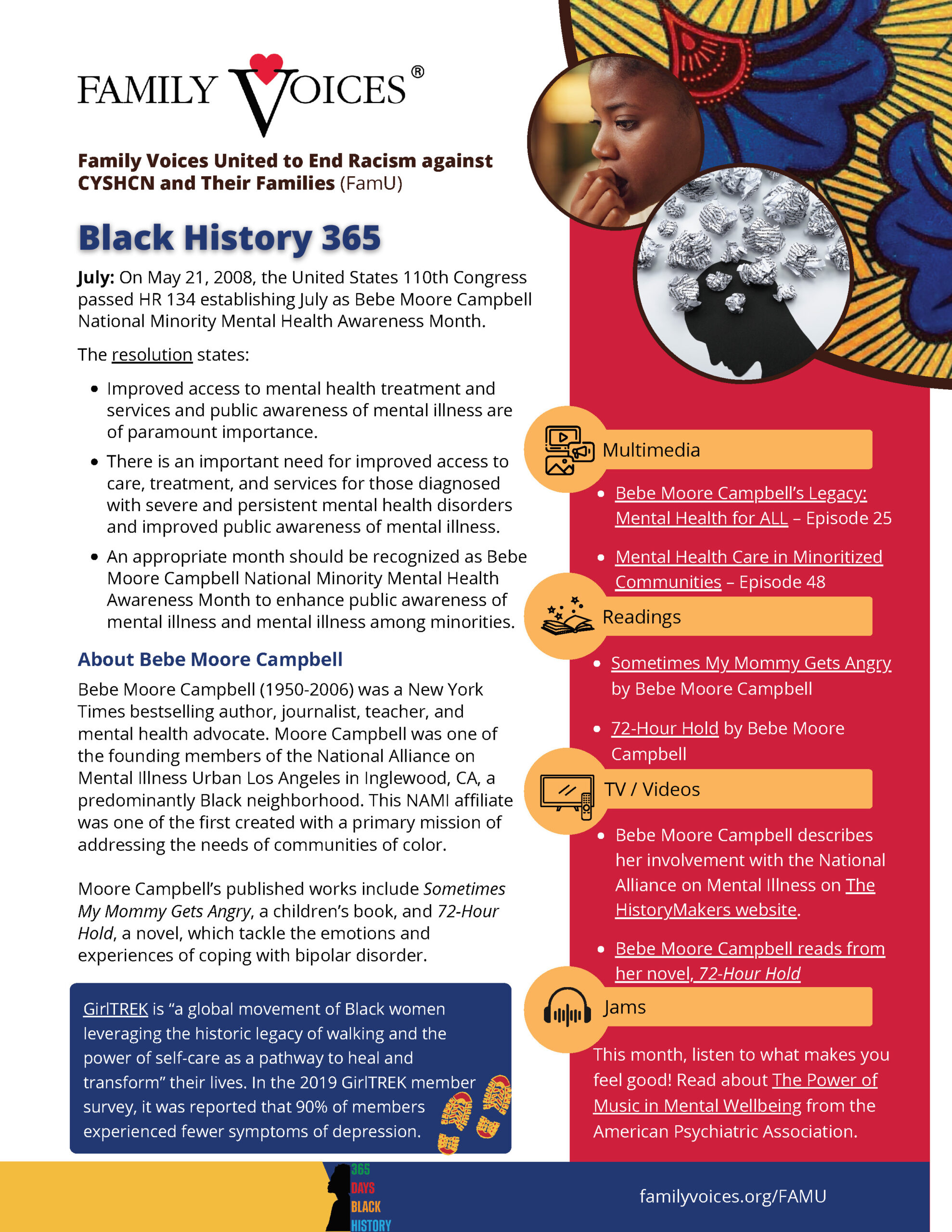 Preview of the Black History 365 February document. A colorfully designed collection of links to resources.