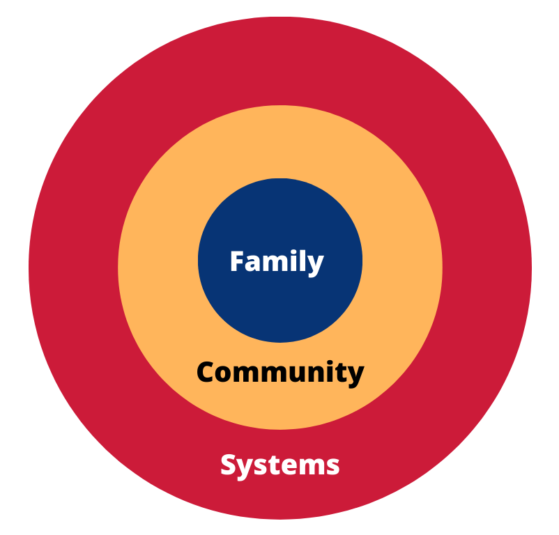 Context of family engagement is concentric circles with family level at the center, followed by advisory level, community level and systems level