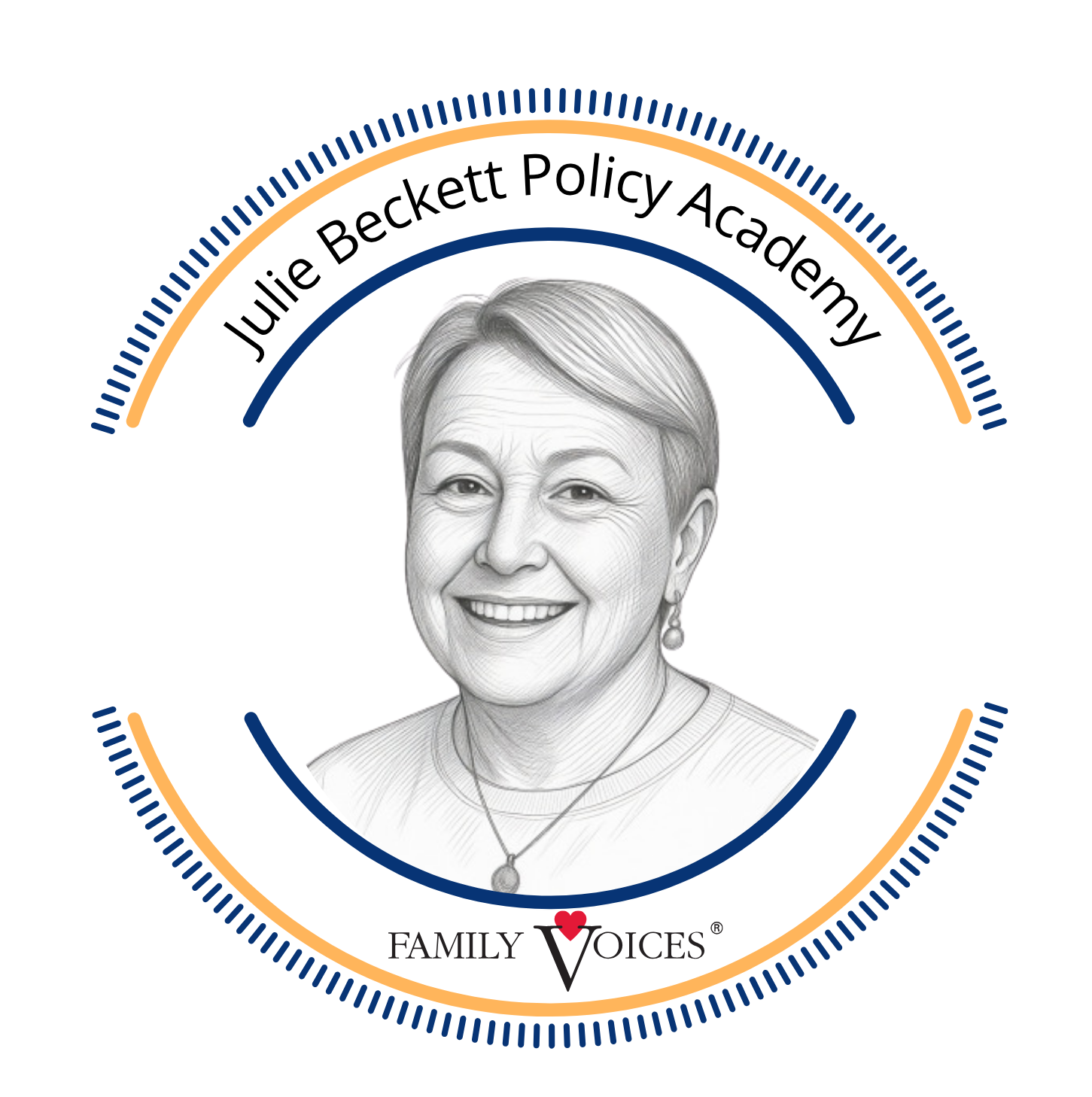 Image of Julie Beckett with the words Julie Beckett Policy Academy and the Family Voices logo